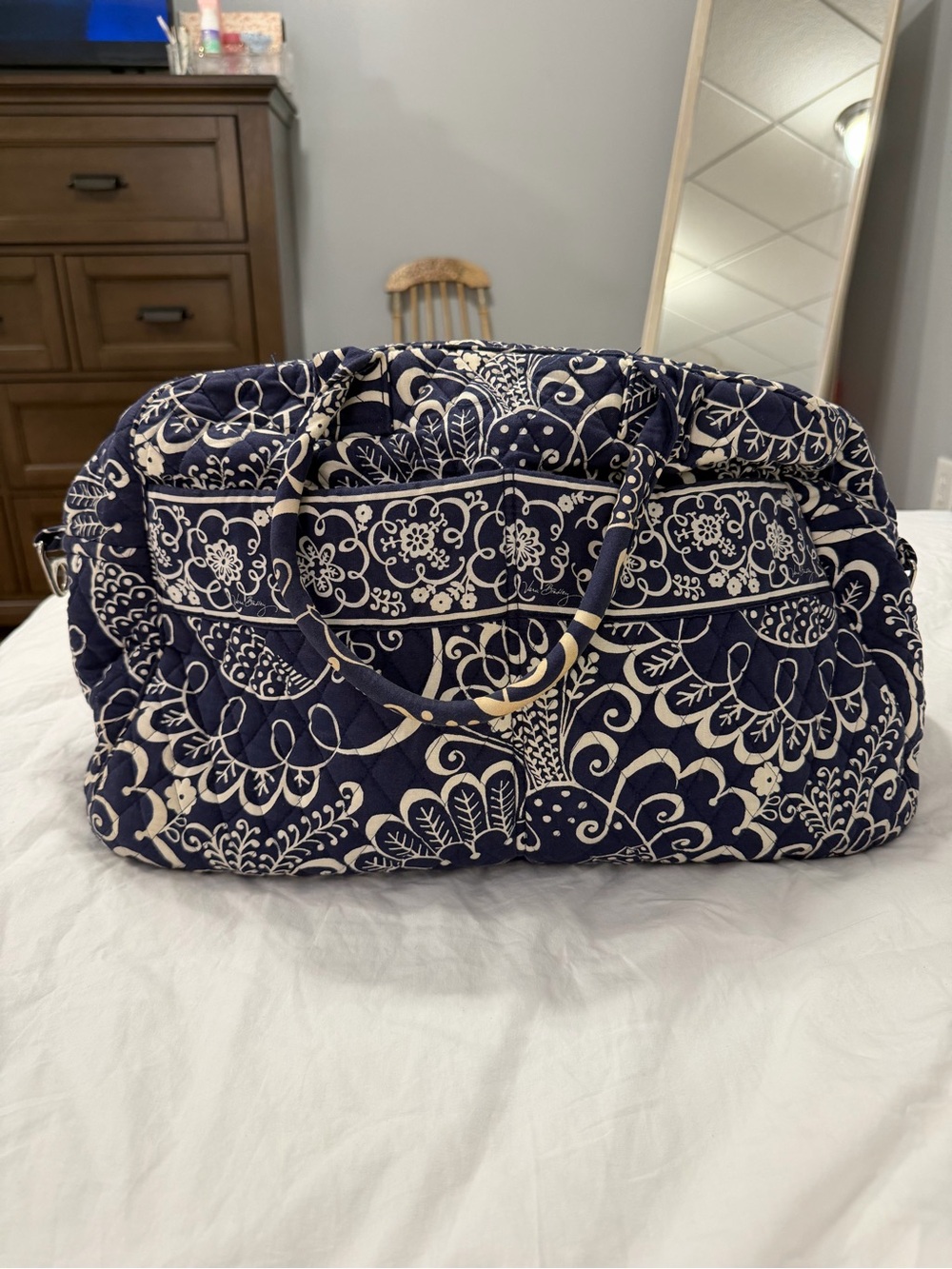 Vera Bradley Navy and Cream Quilted Floral Travel Tote